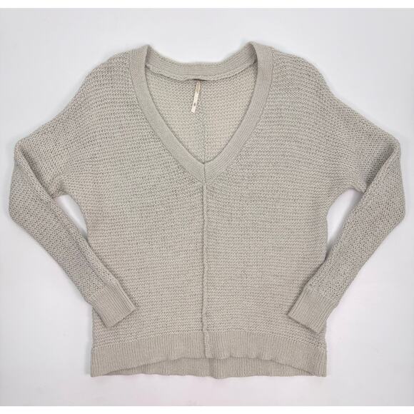 Free People Gray Textured V Neck Alpaca Wool Blend Sweater Size XS - Picture 5 of 10